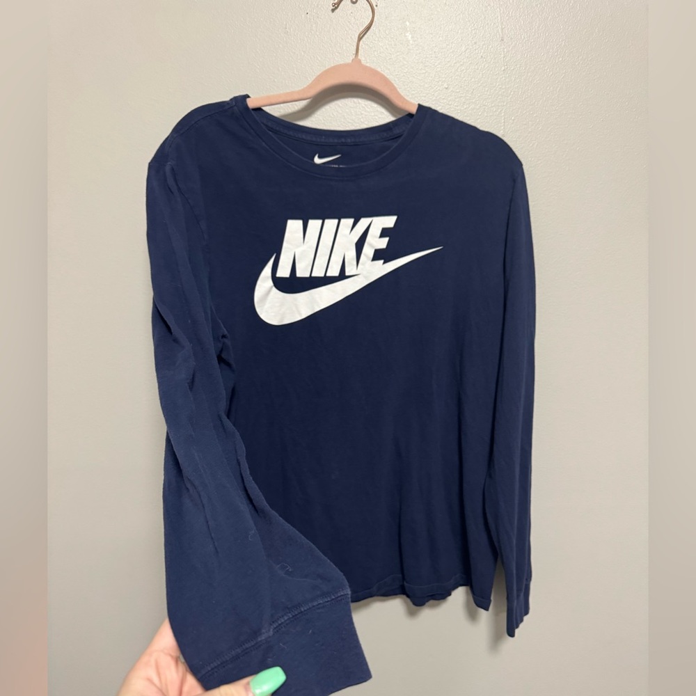 Nike Long Sleeve Logo Tee in Navy and White - Picture 3 of 7